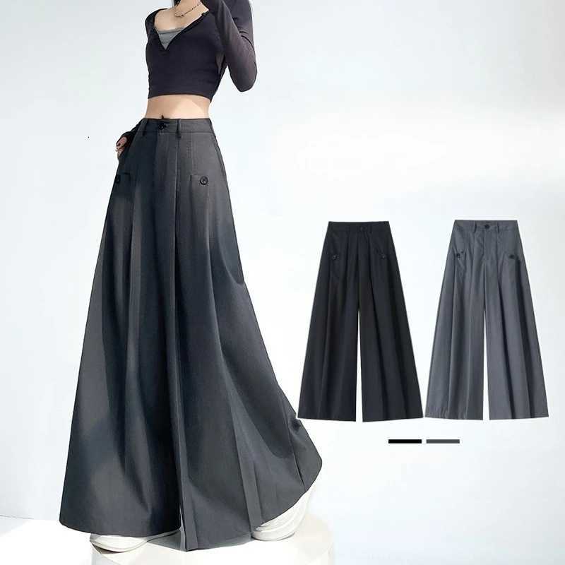 2025 New Autumn Vintage Grey High Waist Wide Leg Pants for Women High Waist Straight Casual Loose Full Length Trousers FemaleT251022