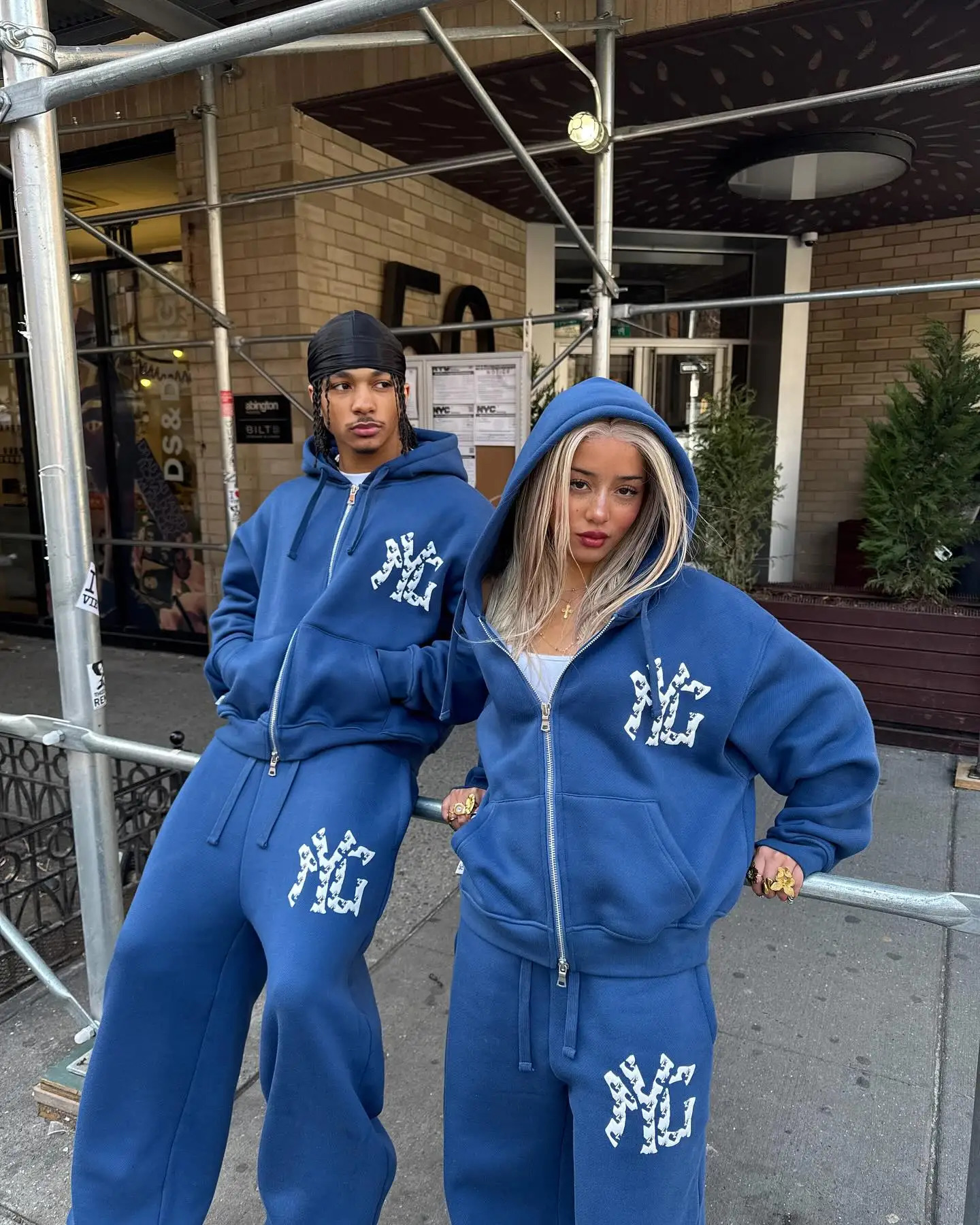 Royal Blue Hoodies Mens Womens Pants Two Piece American Y2K Streetwear Vintage Loose Set Tracksuit Men Clothing 251022