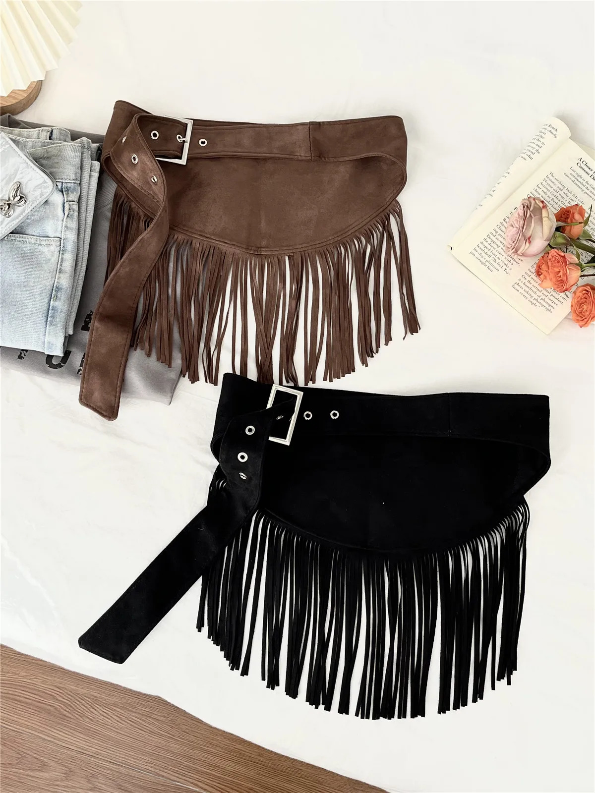 Wide Fringed Waist Seal American Spicy Girl Y2K Faion Decorative Belt Retro Leather Curtain Decoration Womens Faion Acce 251013