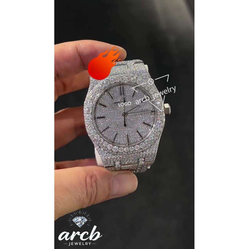 High-end VVS luxury watch Iced Out Moissanite Diamond Watch with D-color hand-set lab-grown sapphire mirror men's watches Free packaging