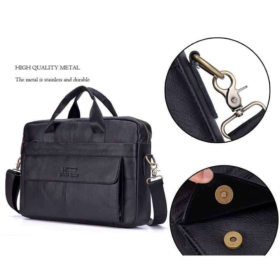Mens Fashion Genuine Leather Briefcase Large A4 Document Shoulder Bag 14 Inch Laptop Messenger Tote Handbag Male W251022