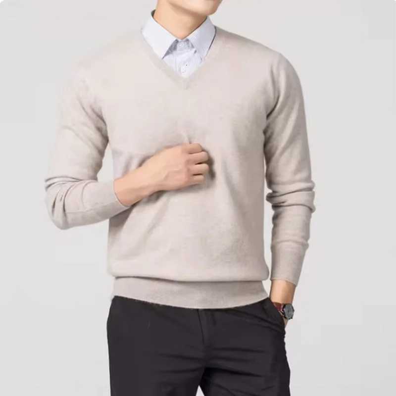 Cashmere Cotton Blend Classic VNeck Sweater Men Pullover 2024 Autumn Winter Business Casual Allmatch Knitted Jumper Pull HommeXJ251022