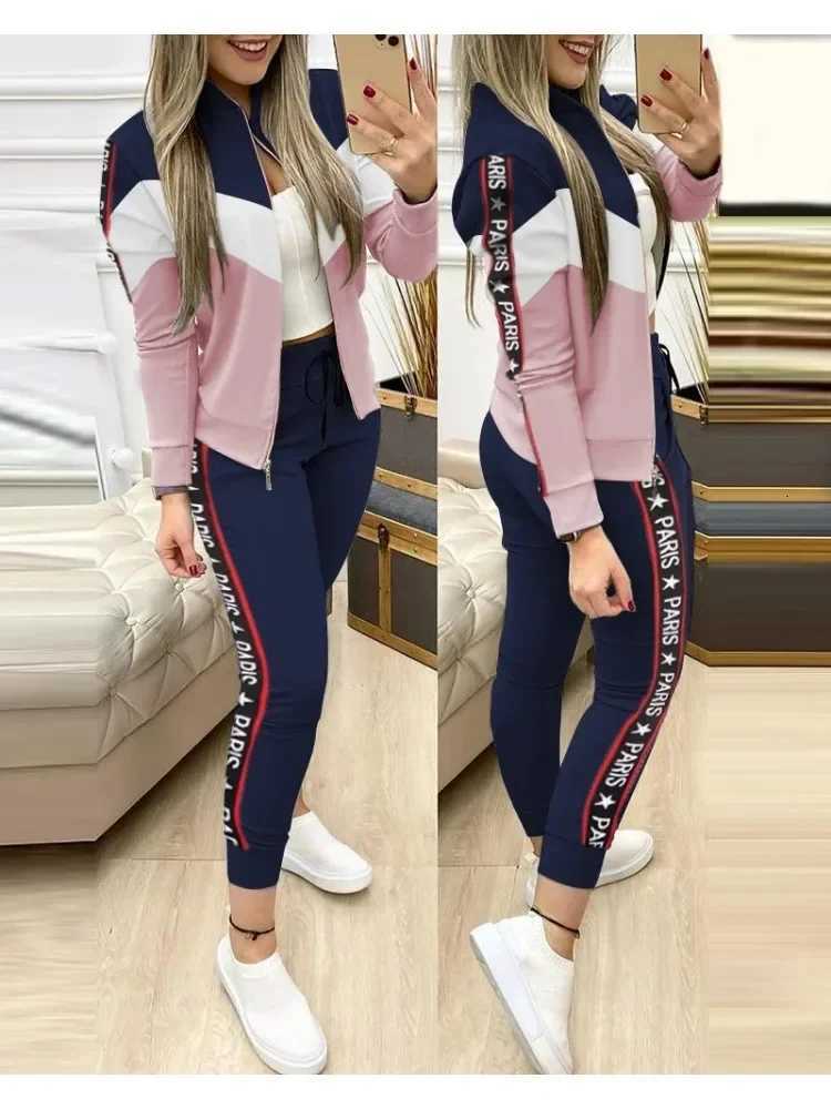 Set Woman 2 Pieces Trouser Suits Zipper Jacket Pants Tracksuits Women Patchwork Sportwear Casual Female Jogging Suit 2025 SetsT251022