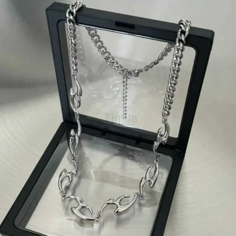 Korean Hip Hop Punk Silver Color Thorny Choker Necklace for Women Men Rock Metal Retro Irregular Flame Shape Necklaces Jewelry U251022
