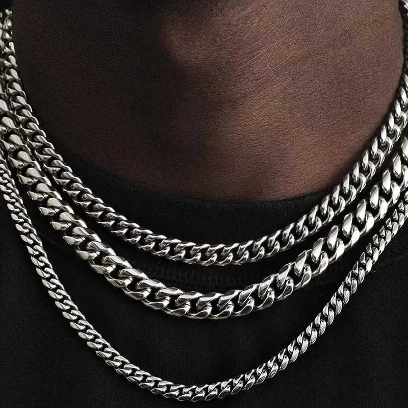 Basic Punk Stainless Steel 357mm Curb Cuban Necklaces For Men Women Black Gold Color Link Chain Chokers Solid Metal Jewelry U251022