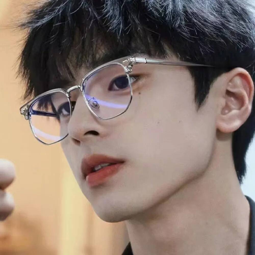 Fashion unisex square Plain for men women Metal frame polygon eyeglasses Gentle Black anti blue light glasses ddmythur
