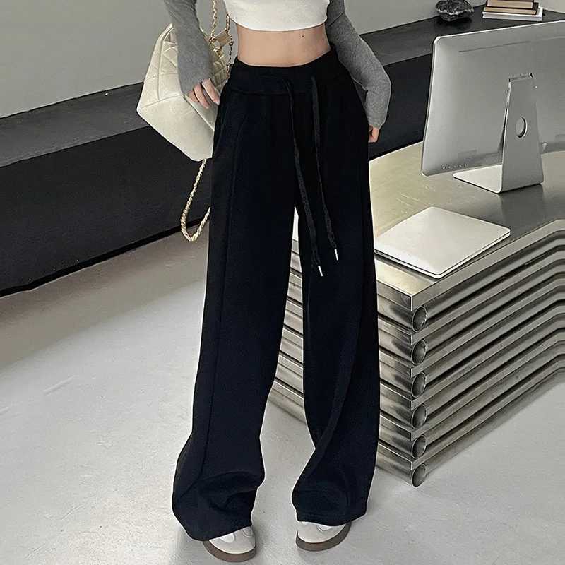 Women Basic Whitegray Black Elastic Sports Trousers Lady Wide Leg Straight Leg Pants Female Versatile High Waisted SweatpantsT251022