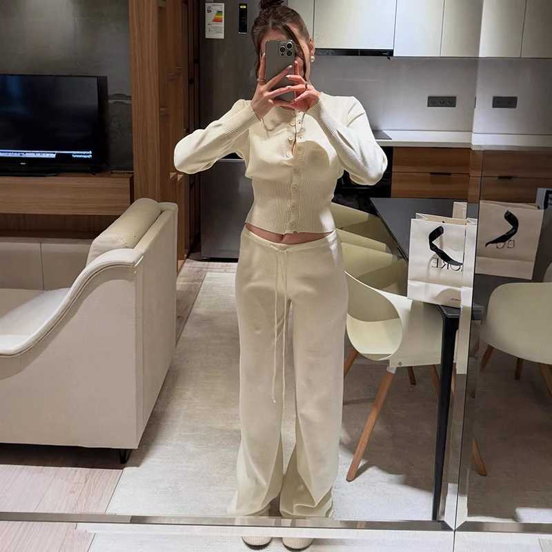 Tornova 2025 Fall Winter Knitted Suit Solid Cardigan Top Womens O neck Knitted Sweater Straight Trousers Two Piece Set CasualT251022
