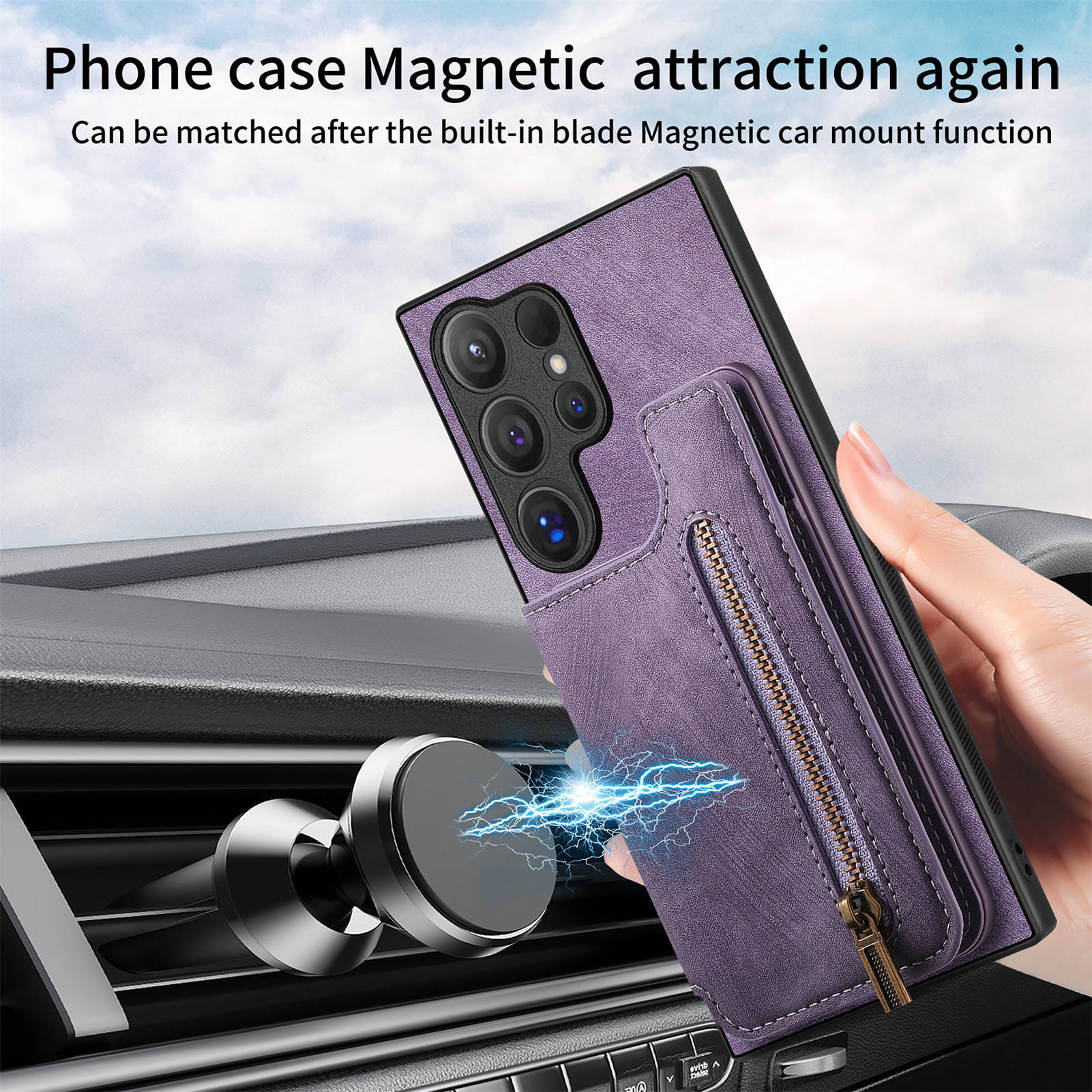Full Leather Case with Zipper Card Slot for Galaxy A17 A56 S25 Ultra S24 S23 S22 S21 FE A55 A35 A73 A53 Note 20 Protection