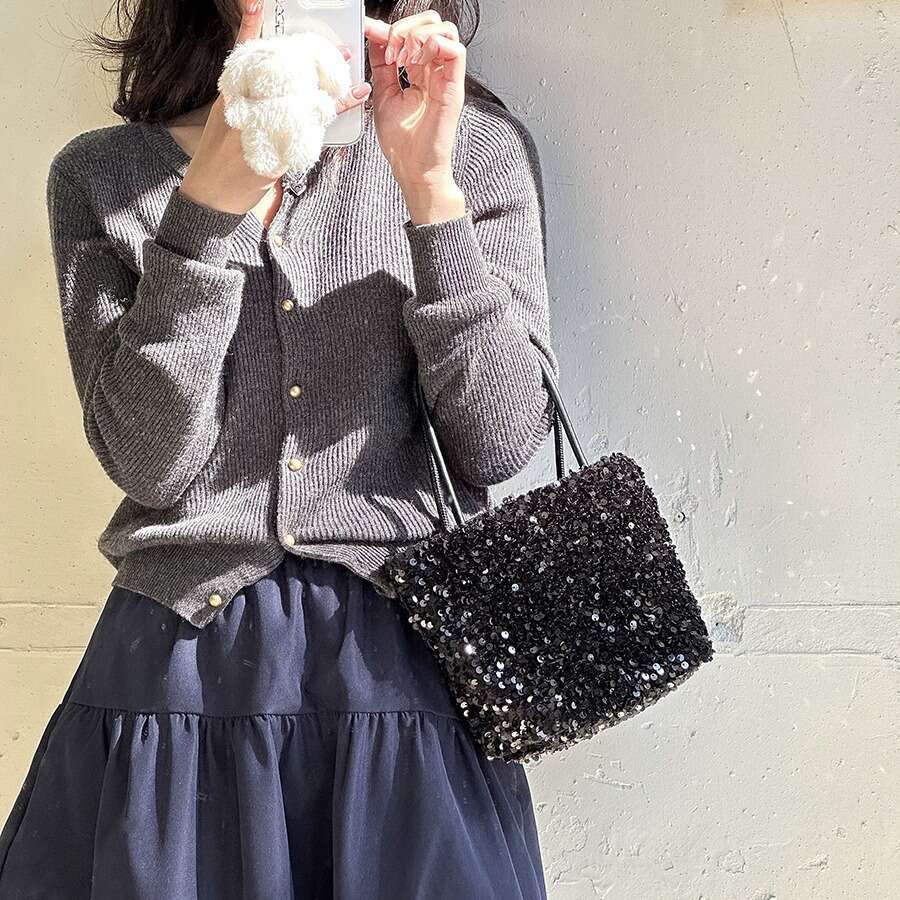 New Silver Sequin Niche Design Versatile Fashion Handbag Tote Stylish Chain Shoulder Crossbody Bag For Women B5