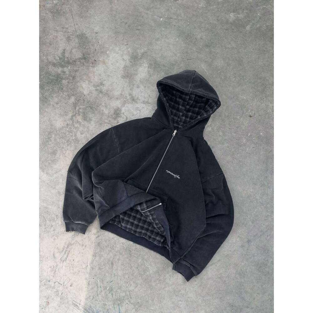 Winter Trendy Brand New Plaid Lined Patchwork Reversible Cotton Sweatshirt Street Fashion Jacket