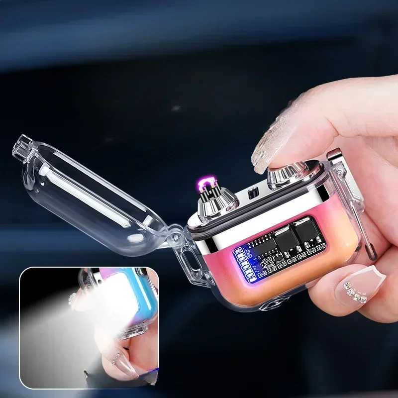 Waterproof Lighter Double Arc Mini Electronic Windproof Lighter Electric Transparent USB Rechargeable Lighters Outdoor Camping C251022
