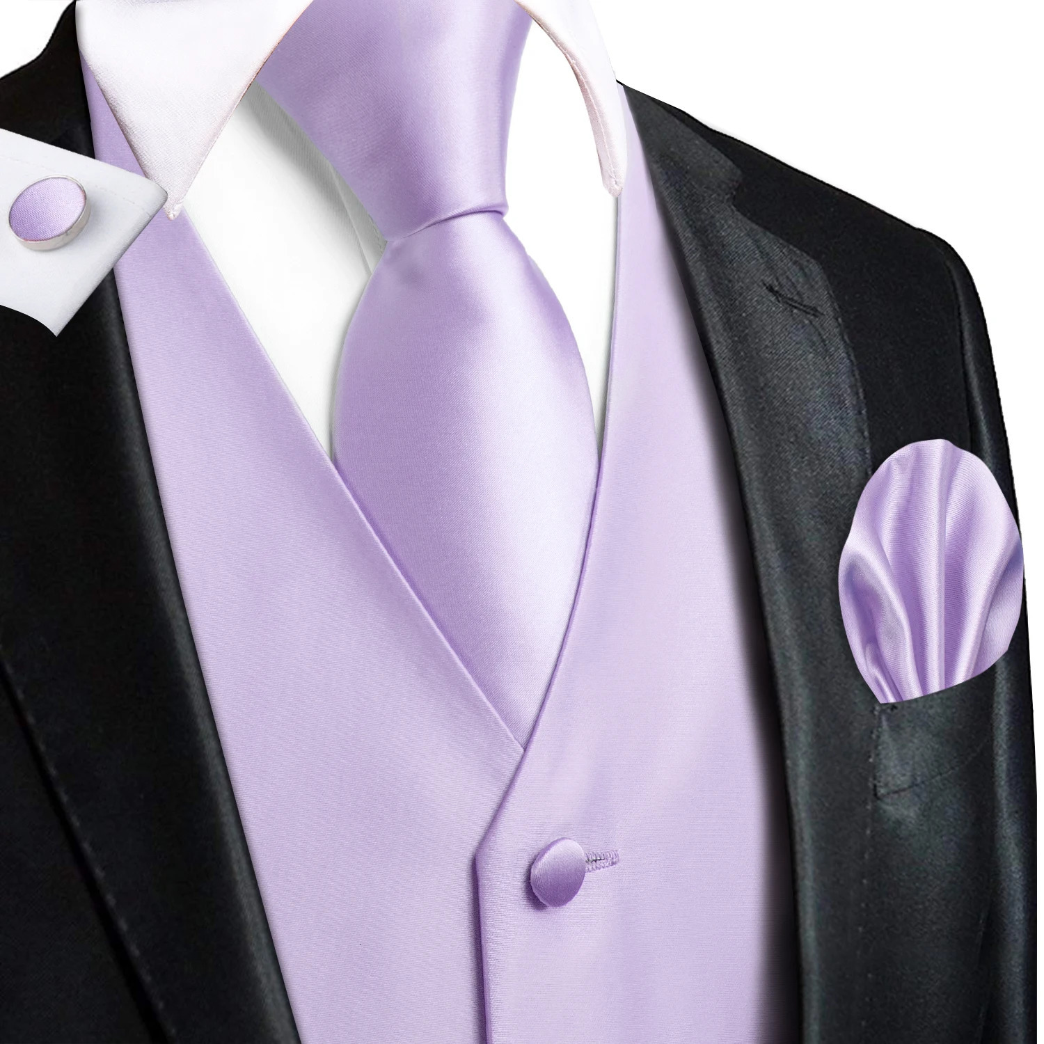 HiTie Solid Voilet Lilac Silk Mens Suit Vest 4PC Woven Waistcoat Tie Pocket Square Cufflink Business Wedding Dress Waist Jacket251022