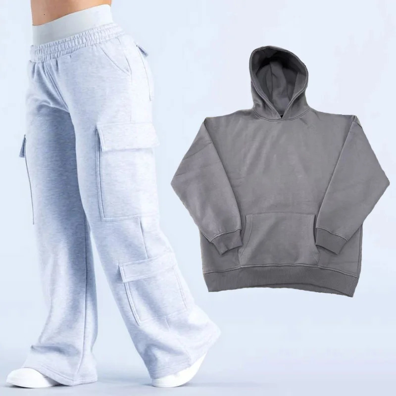 Women Leisure Sweatshirt Jogger Straight Trousers With Trendy Sports Hoodies Pants Multiple Pockets Cargo Pants Tracksuit 251022
