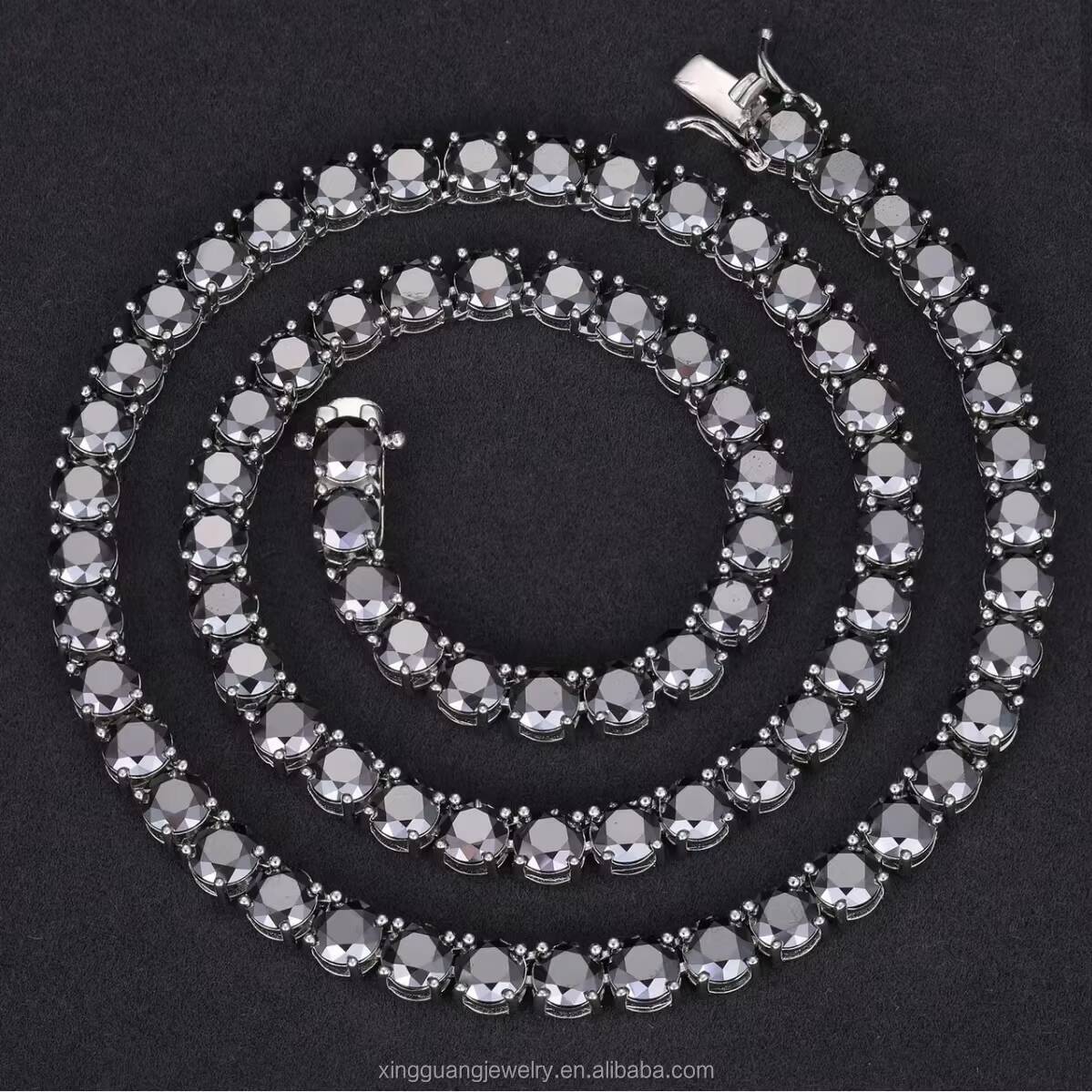 Hot Sale Black Diamond 3mm5mm Moissanite 925 Sterling Silver Black Gold Plated Tennis Bracelet Necklace Tennis Chain Jewelry