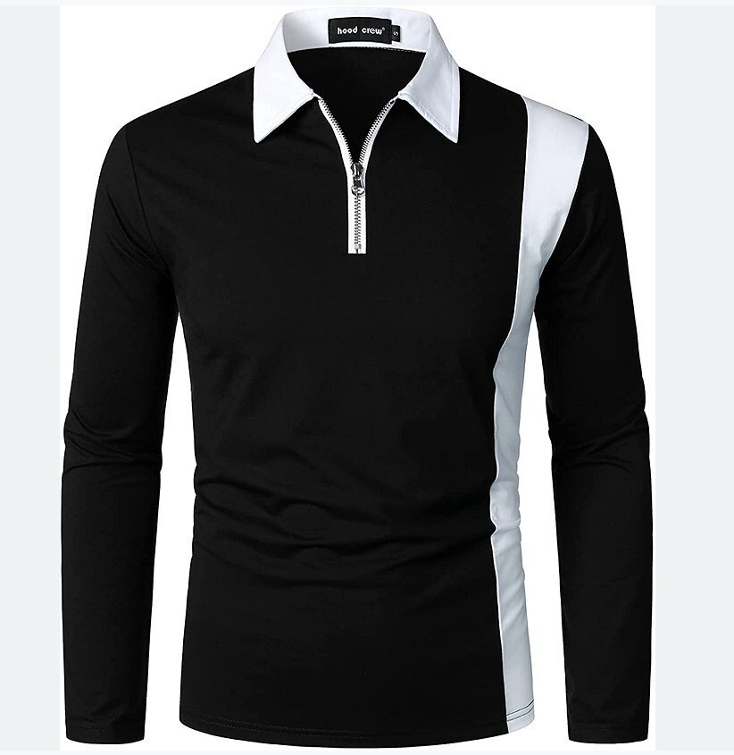 Youth Trendy Color Block Men's Long Sleeve Polo Shirt Fashion Two-tone Patchwork Fashion Men's Clothing Men's Turn-down Collar Shirt Lo