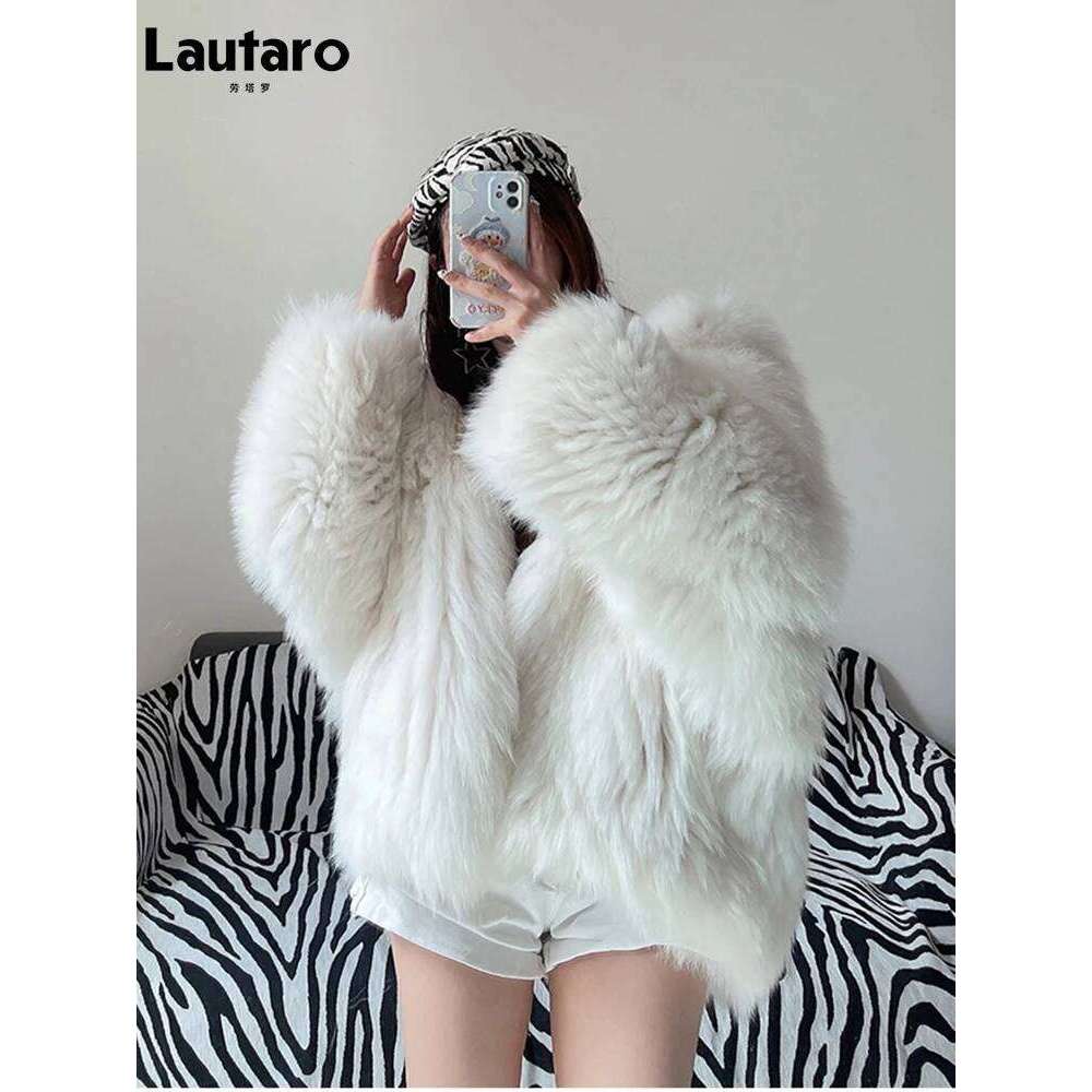 Lautaro Winter Shaggy Hairy Thick Warm Soft Colored Faux Fur Jacket Women with Hood Bat Sleeved Loose Casual Designer Clothes