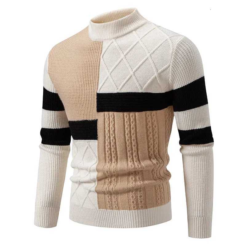 2025 High Quality Mens New Autumn and Winter Casual Warm Color Block Sweater Knit Tops Man ClothesXJ251022
