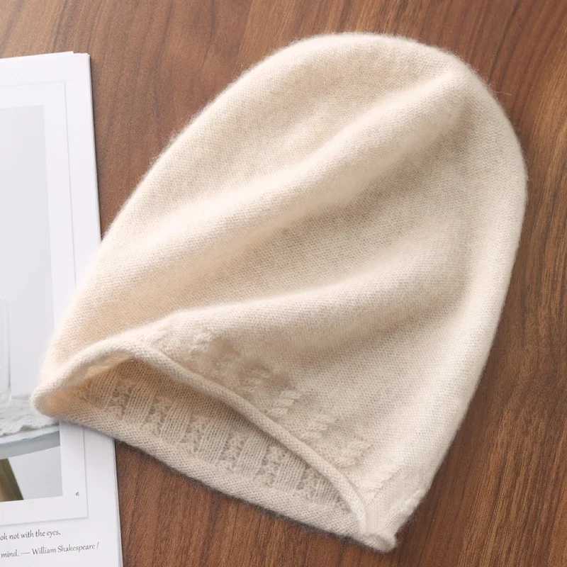 100 Pure Wool Womens Knitted Beanie Autumn Winter Warm Soft Pullover Crimping Cap Korean Fashion Elegant Slouch Skullies J251022