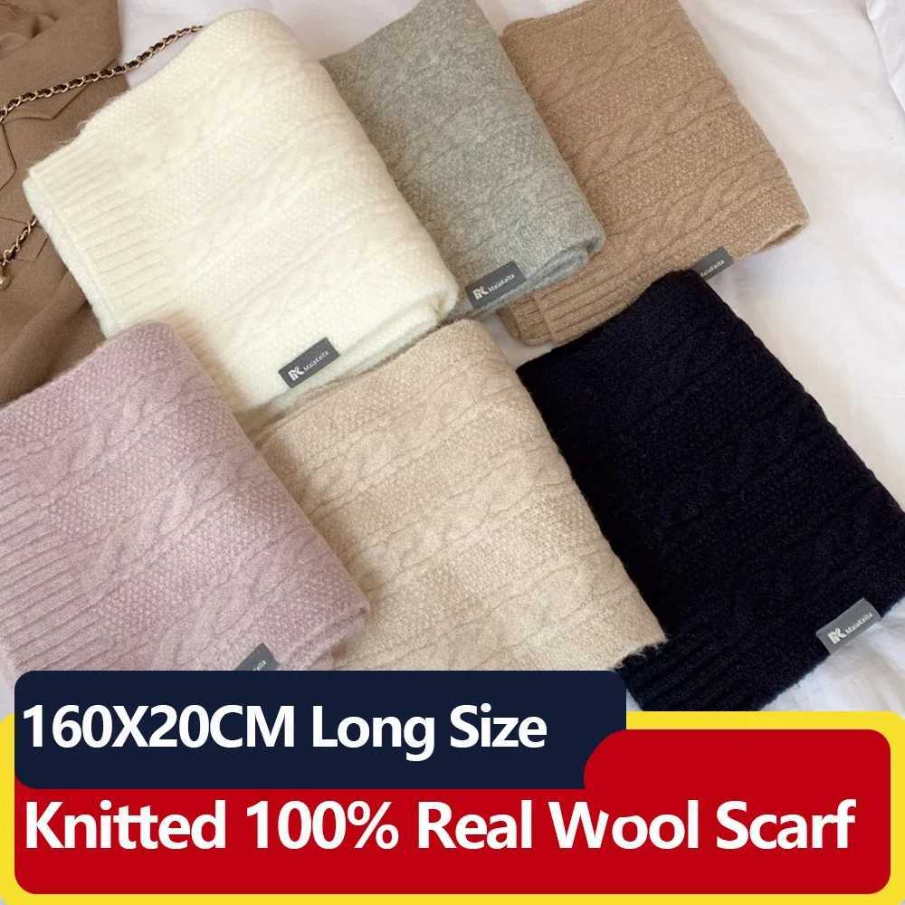 Knitted 100 Real Wool Scarf for Women Girls Winter Warm Thicken Wool Shawls and Wraps Twists Pattern Long Blanket Neckerchief J251022
