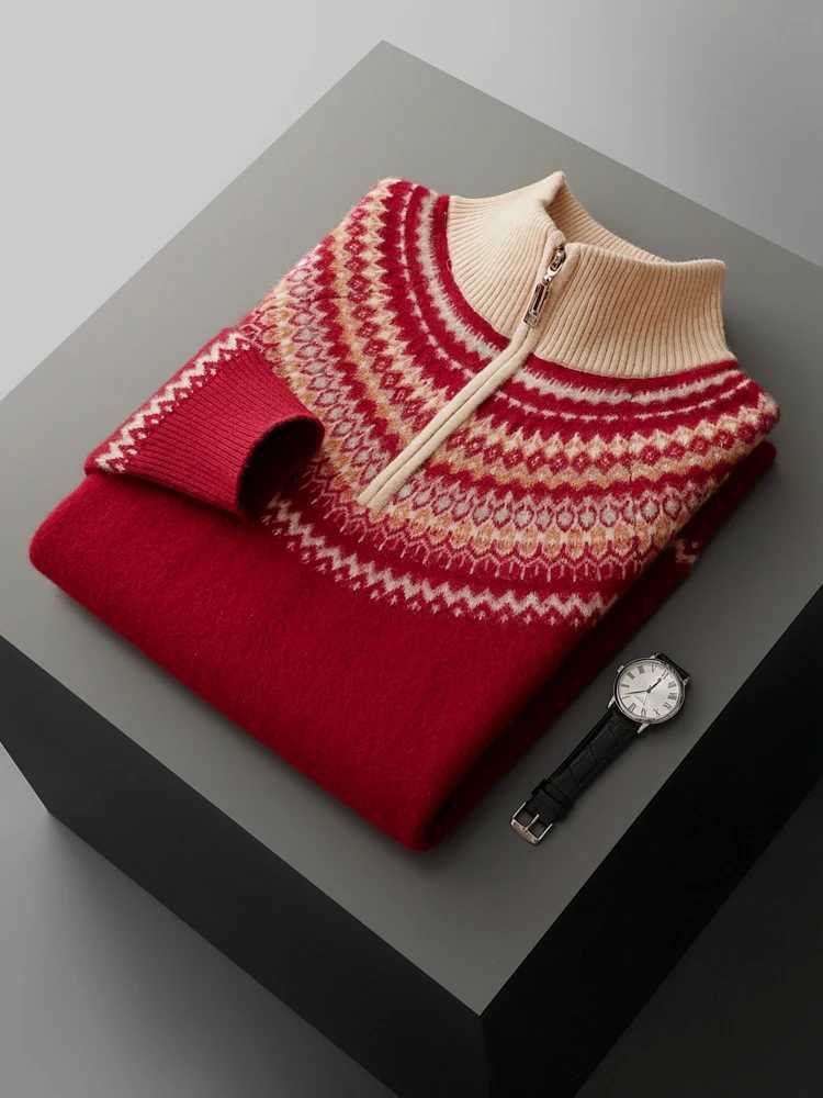 American Retro Mens Sweater Autumn Winter Clothing 100 Merino Wool Sweater Knitted Inside Join Pullover Half Zip Trend ThickedXJ251022