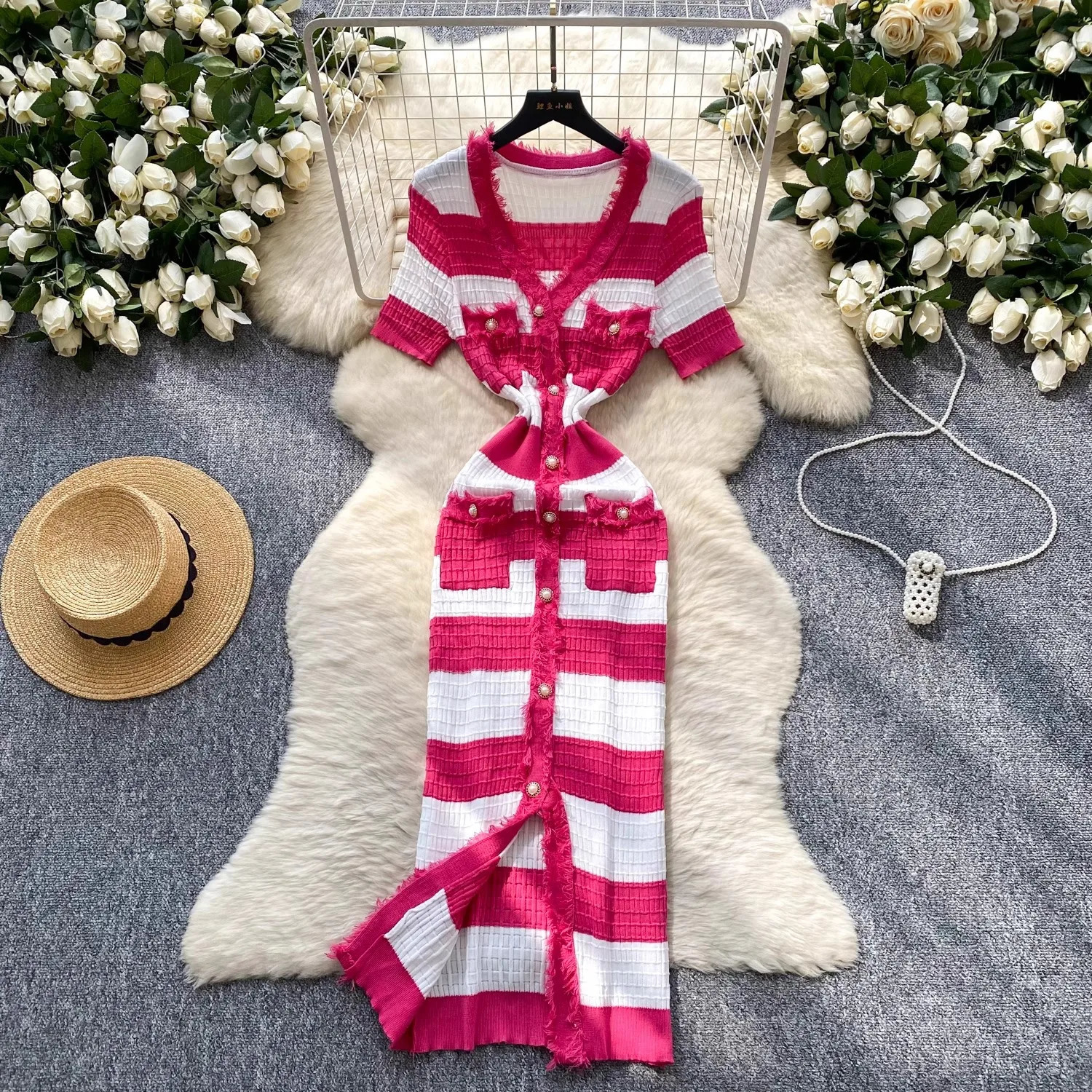 YuooMuoo Chic Fashion Sexy Package Hips Knitted Long Dress Spring and Summer Elegant Slim Waist Office Lady Sweater Dress 251020