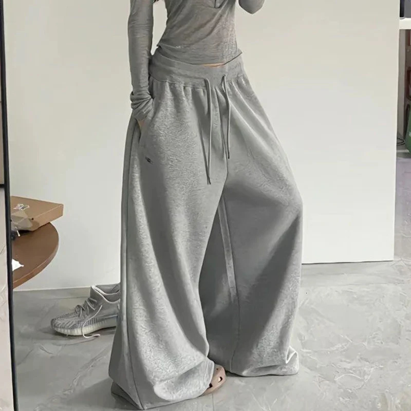 Y2K Vintage Baggy Sweatpants Women Autumn Korean Loose Wide Leg Pants Streetwear Casual Zipper Fly Female Trousers 251022