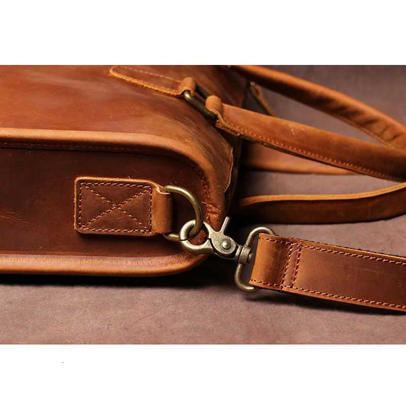 Mens Bag Crazy Horse Leather Men Briefcase for Laptop 14 Messenger Mens Leather Business Office Bag A4 File W251022