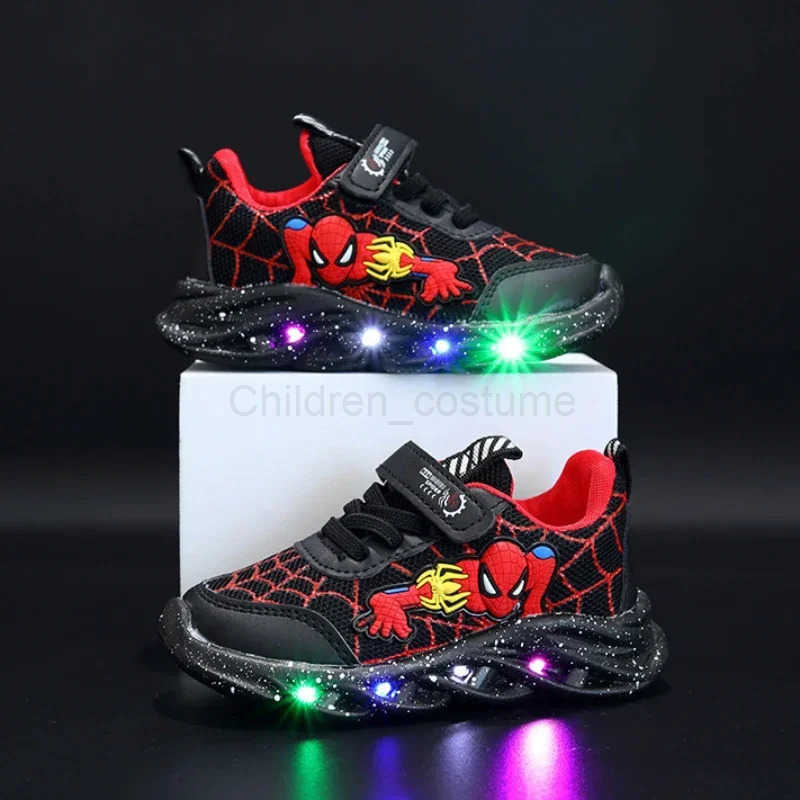 Disney Spring Autumn Boys Spiderman Mesh Breathable Sport Shoes LED Childrens Sneakers Kids Casual Shoes Light Shoes for 06Y H251022