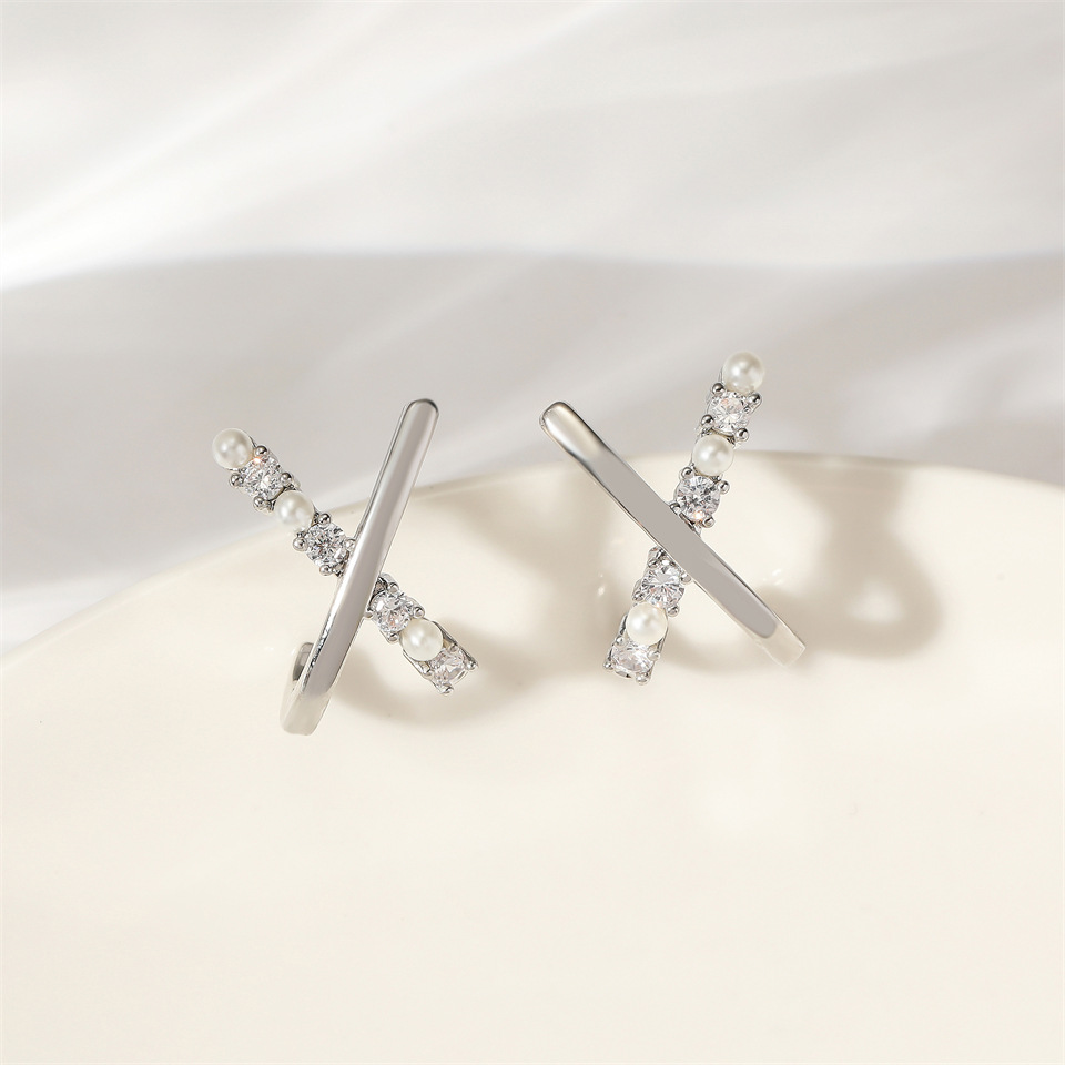 Designer earrings Simple and luxurious zircon inlaid earrings with tassels crossed pearl earrings free shipping diamond earrings luxury earrings