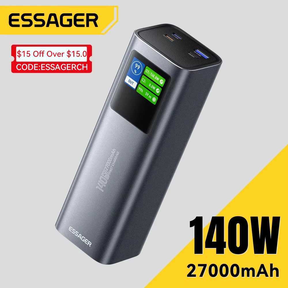 ESSAGER 140W Power Bank 27000mAh PD31 Super Fast Charging Digital Display Portable PowerBank for Macbook Laptop iPhone 17 16 15 J251114