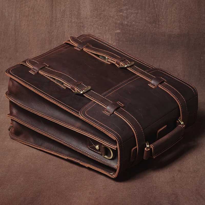 GURO Vintage Crazy Horse Cowhide Handbag Briefcase Mens Genuine Leather Backpack Luxury Shoulder Bag Multifunctional Crossbody W251022