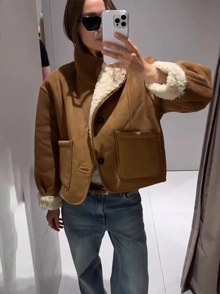 HH Female Autumn Casual Loose Reversible Coats Womens Fashion Long Sleeves Solid Stand Collar Pockets SingleBreasted Jackets 251021