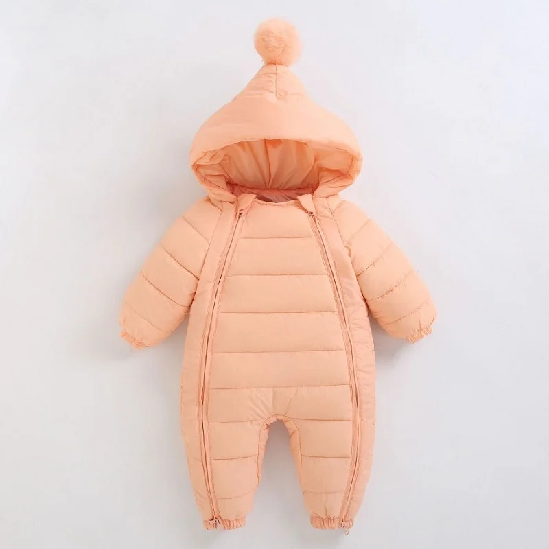Baby jumpsuit winter plush and thick hooded down climbing suit for babies to go out hug clothes born cotton jacket 251022