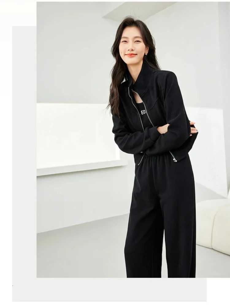 VIMLY Black Three Piece Pant Suits for Women Zipper Jacket Tank Top Sweatpants 2025 Autumn Women New in Matching Sets M5021T251022