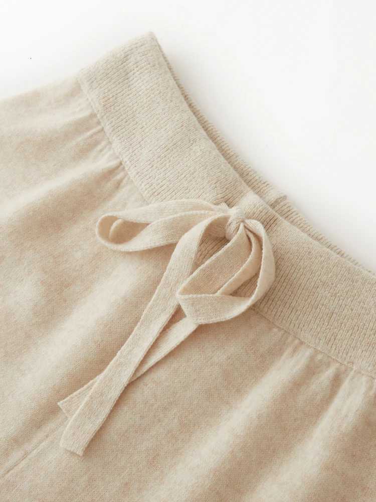 2025New Women100Merino Wool Knitted Wide Leg Pants Autumn Winter Basic Soft Warm Cashmere Knit Trousers Casual Drawstring StyleT251022