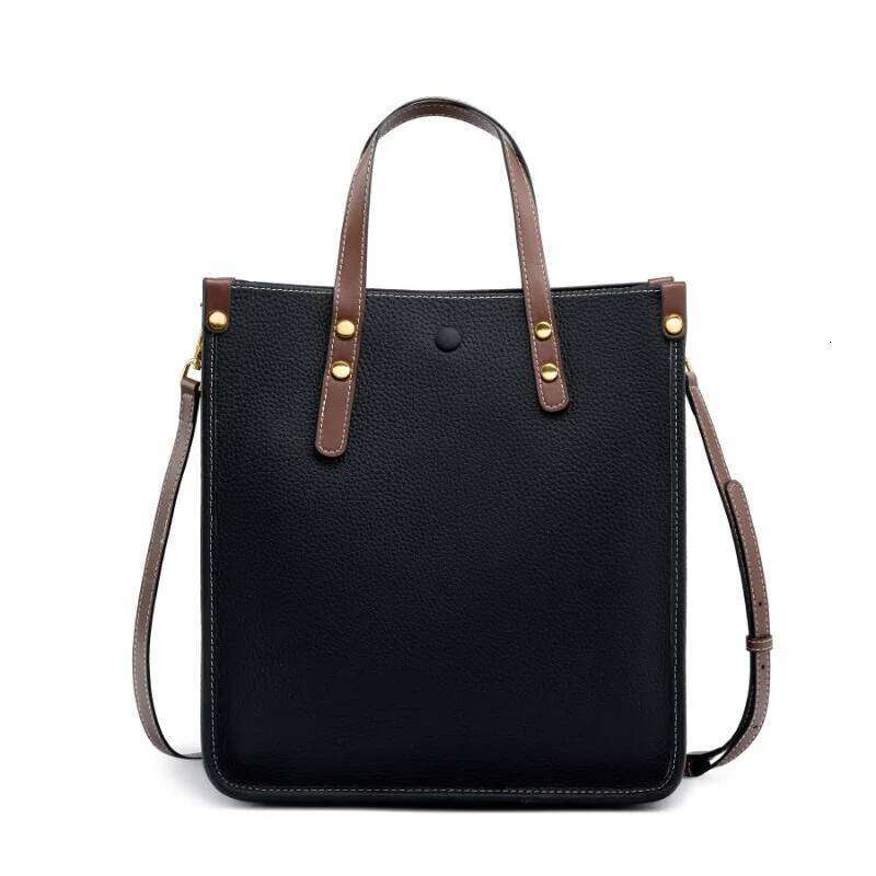 New Trendy Genuine Leather Women's Vertical Shoulder Cowhide Fashion Commuter Tote Briefcase Large Capacity Shopping Bag Mdng251022