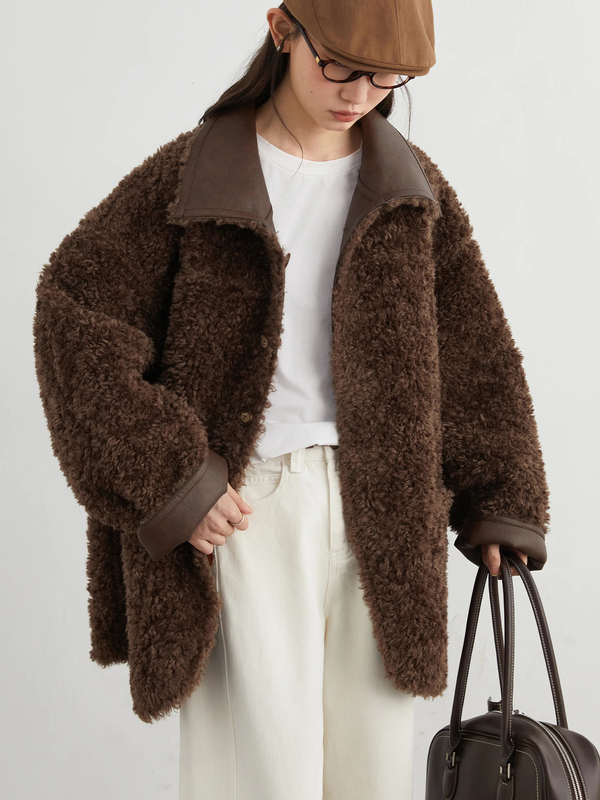 CHIC VEN Women Faux Leather Jacket Coat Loose Casual Reversible Mid Length Overcoat Retro Ladies Outerwear Autumn Winter 251021