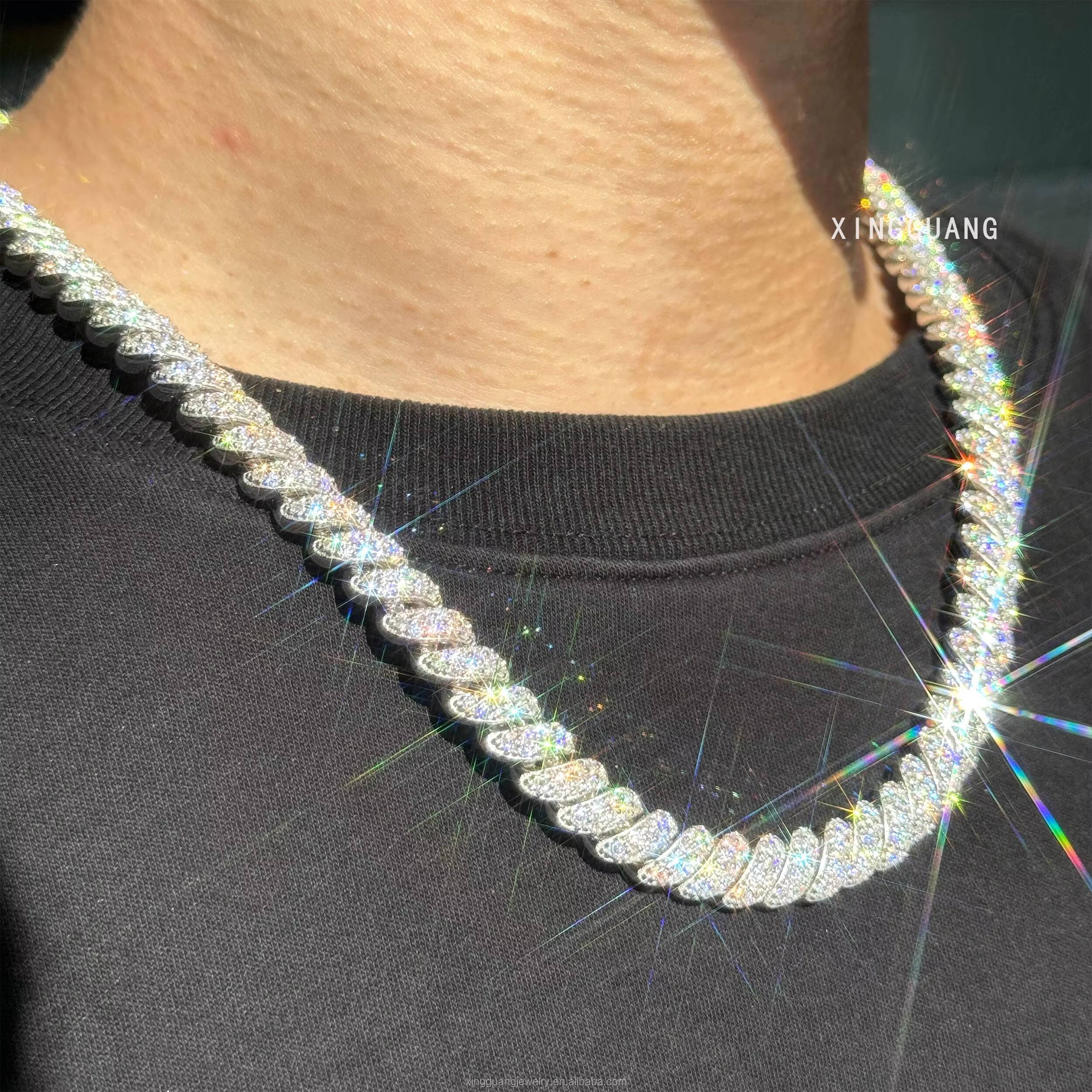 XG Mens Unique 925 Silver Full VVS Moissanite Diamond Rope Necklace GoldPlated Cuban Chain in Hiphop Pudynamic Style