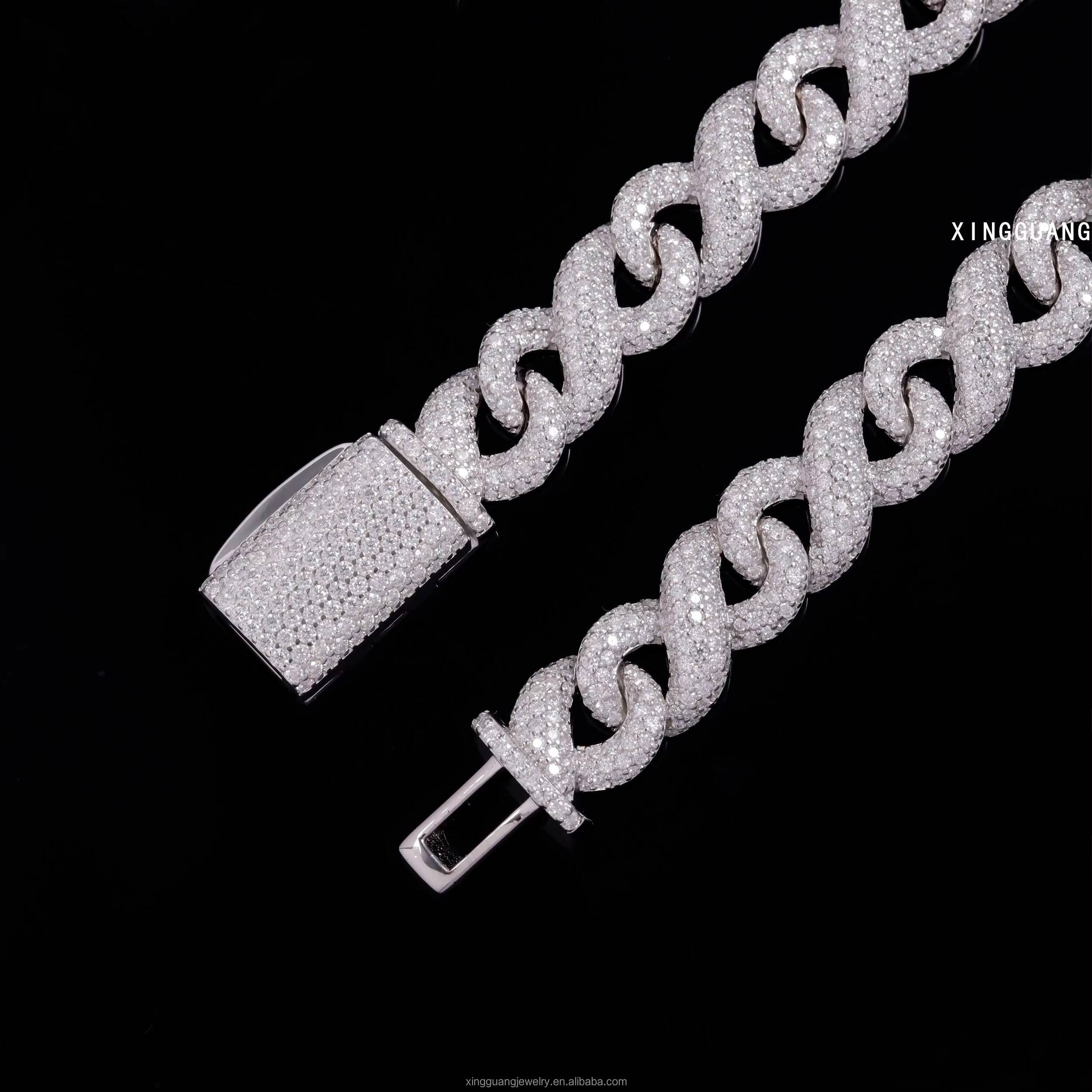 High Quality Hip Hop Jewelry 10mm 13mm 15mm Men Fashion Necklaces 925 Silver Iced Out Moissanite Infinite Cuban Lidynamic Chain