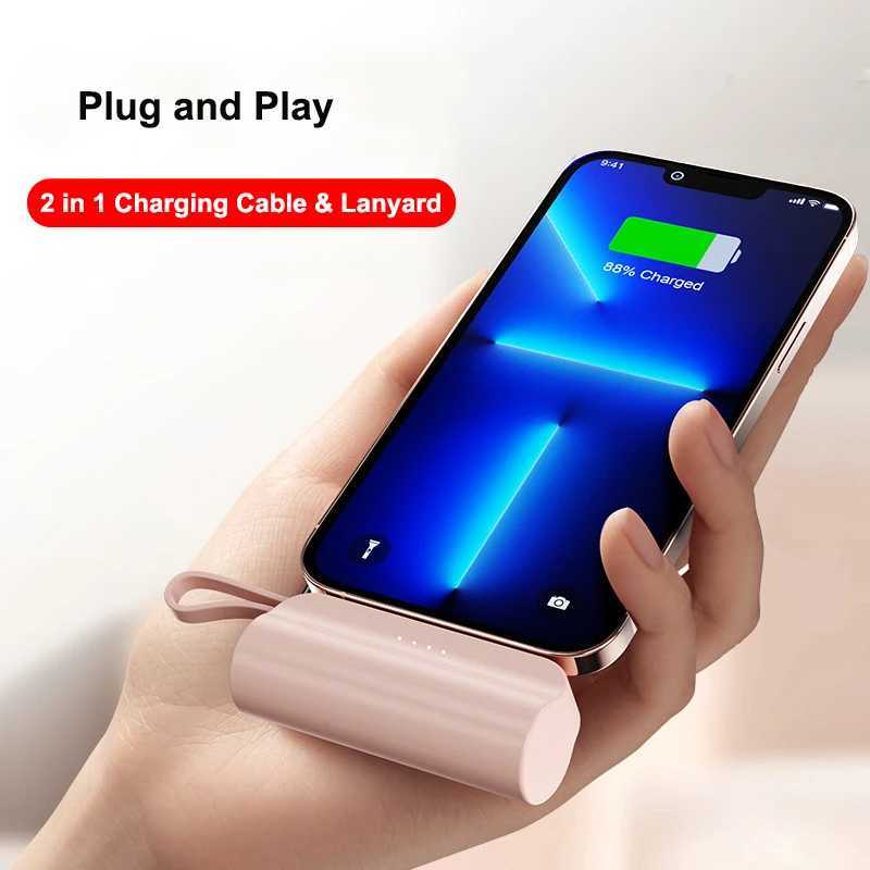 Mini Capsule Power Bank with Cable Phone Holder Portable Charger Fast Charging External Battery for iPhone J251114