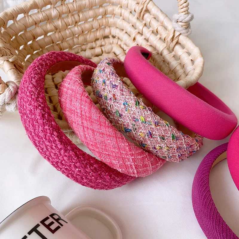 Rose Pink Sponge Headband for Women temperament Knitted Headband Cute Girl Washing Face Hair Band V251022