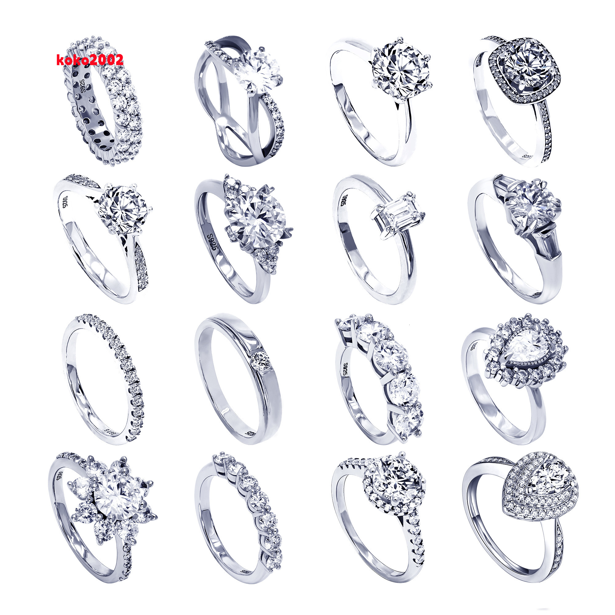 Factory Direct Sale Fine Jewelry Ringswhite Gold Plated S925 Silver Ladies Wedding Diamond Moissanite Eternity Ring for Girls