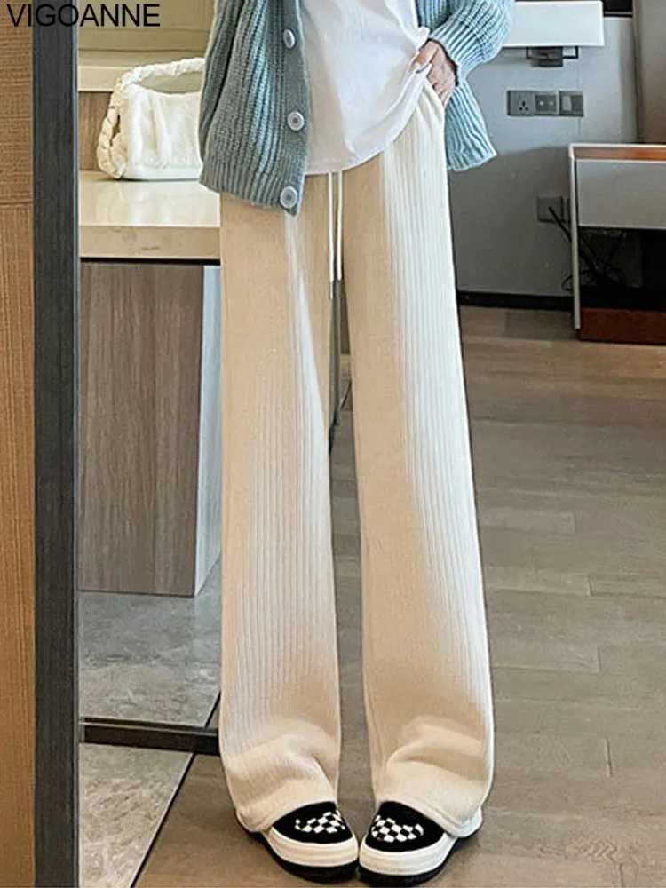 VigoAnne 2025 Female Casual Black Velvet Wide Leg Pants Autumn Women Sport Pants Winter LadyGym High Waist Warm Baggy TrousersT251022