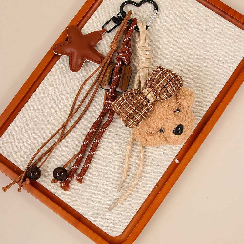 Cute Bowknot Plush Little Dog Pendant Keychain Five Pointed Star Woven Rope Design Bag Hanging Piece INS Style Accessories A275 J251121