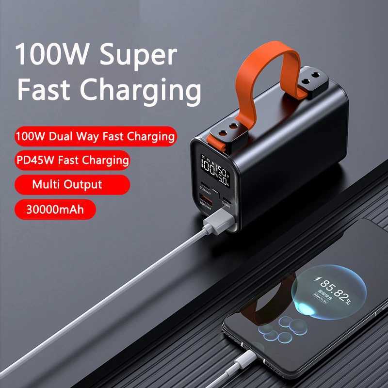 30000mAh Power Bank 100W Fast Battery Charger for Laptop Powerbank for iPhone Mobile Phone Chargers with Light Lanyard J251114