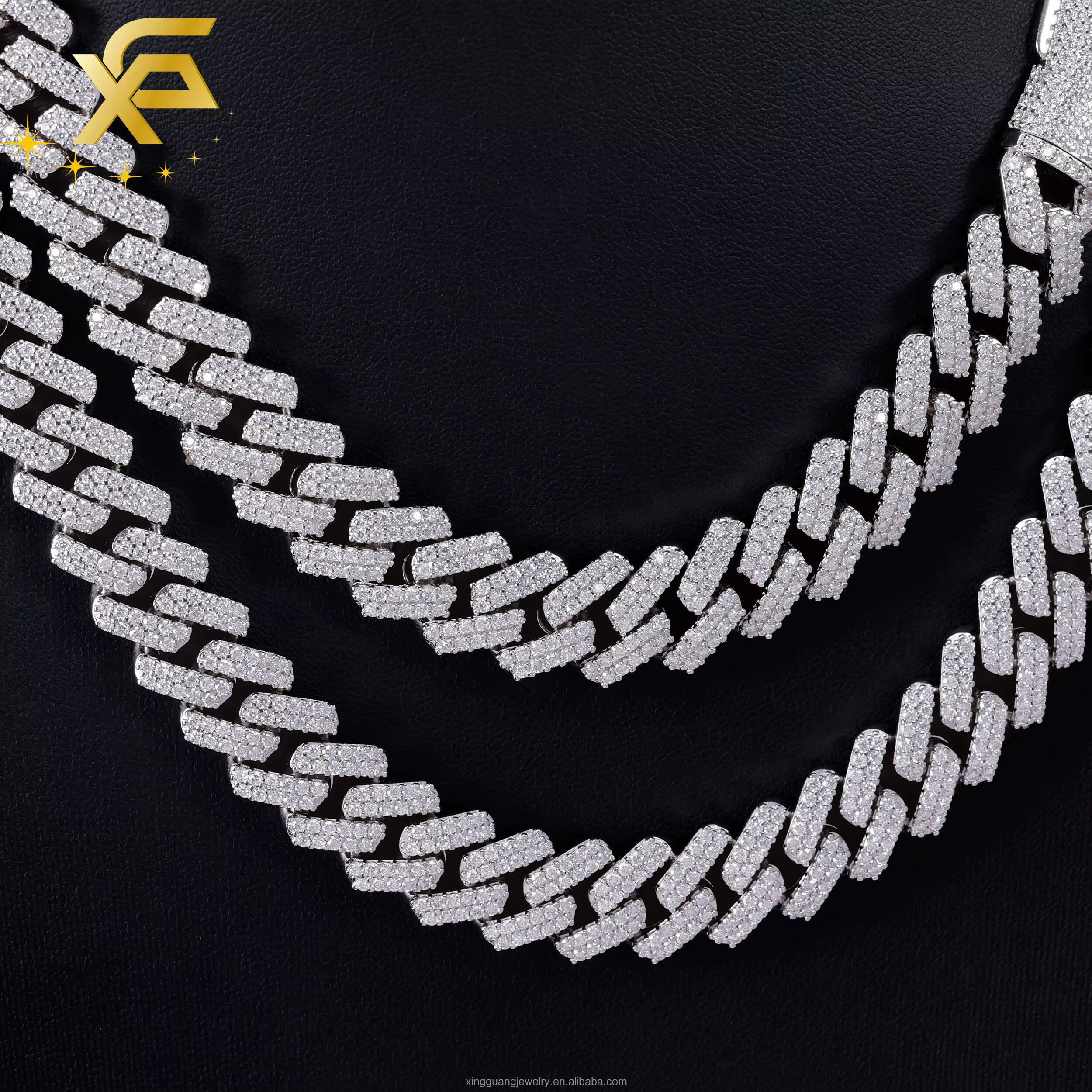 Fine Jewelry Solid 925 Silver 13mm Wide Moissanite Cuban Chain For Men GRA Moissanite VVS Diamond Cuban Lidynamic Chain Necklace