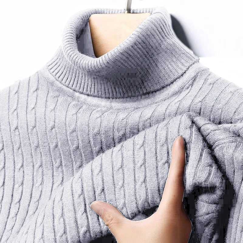 Autumn Mens Ribbed Turtleneck Sweater Warm Fitted Knitted Pullover Sweatesr Jacquard Striped Casual Long Sleeves Basic TopXJ251022