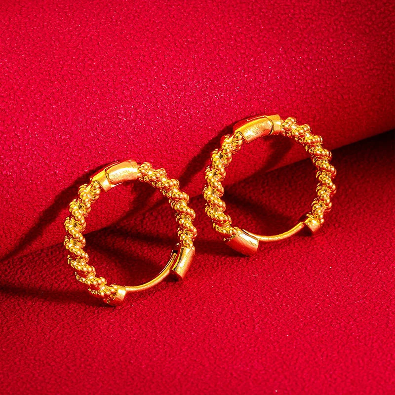 Dubai 24k Fried Dough Twist Earrings for Women Girlfriend Wedding Birthday Gift 999 Gold Earrings Fine Jewelry Gifts 251022