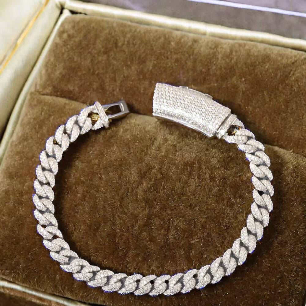 XingGuang Hip Hop Jewelry S925 Silver 100 Pass Diamond Tester VVS Moissanite Iced Out Cuban Chain Bracelet With GRA Certificate